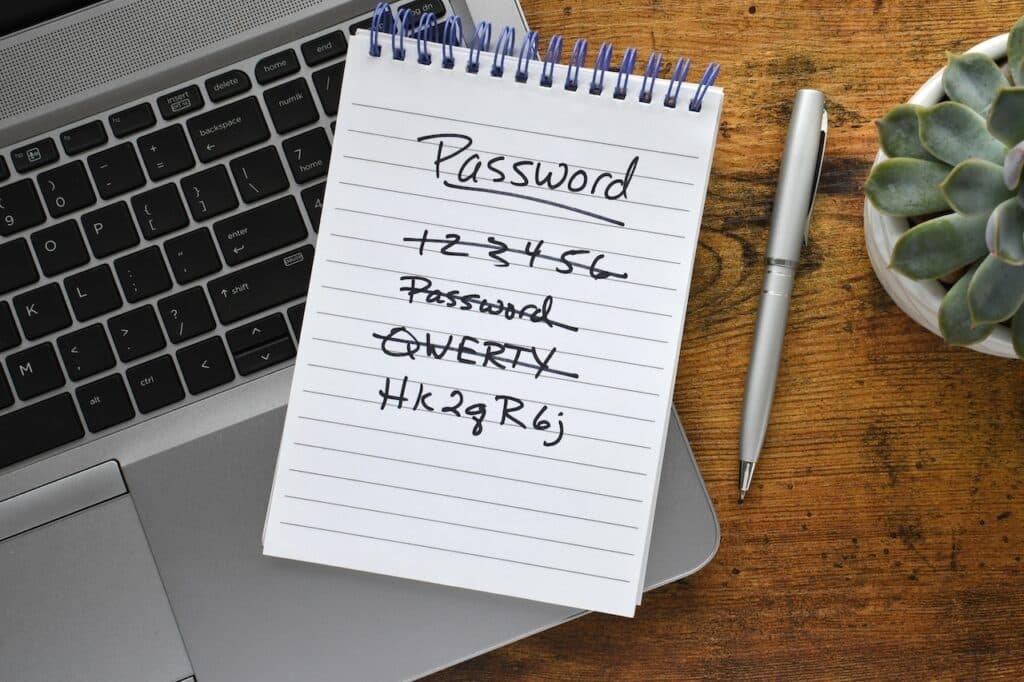 notebook with passwords written down showing password best practices